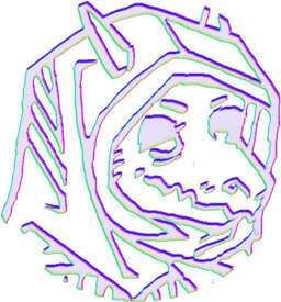 Round icon of a gargoyle-like creature's head. It is wearing a hood with its horns poking out the top.